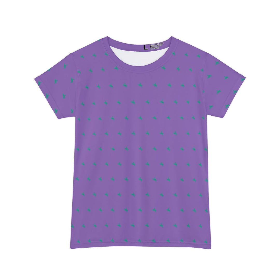 Mini Bronc Tee – Turquoise on Light Purple | Women’s All-Over Western T-Shirt