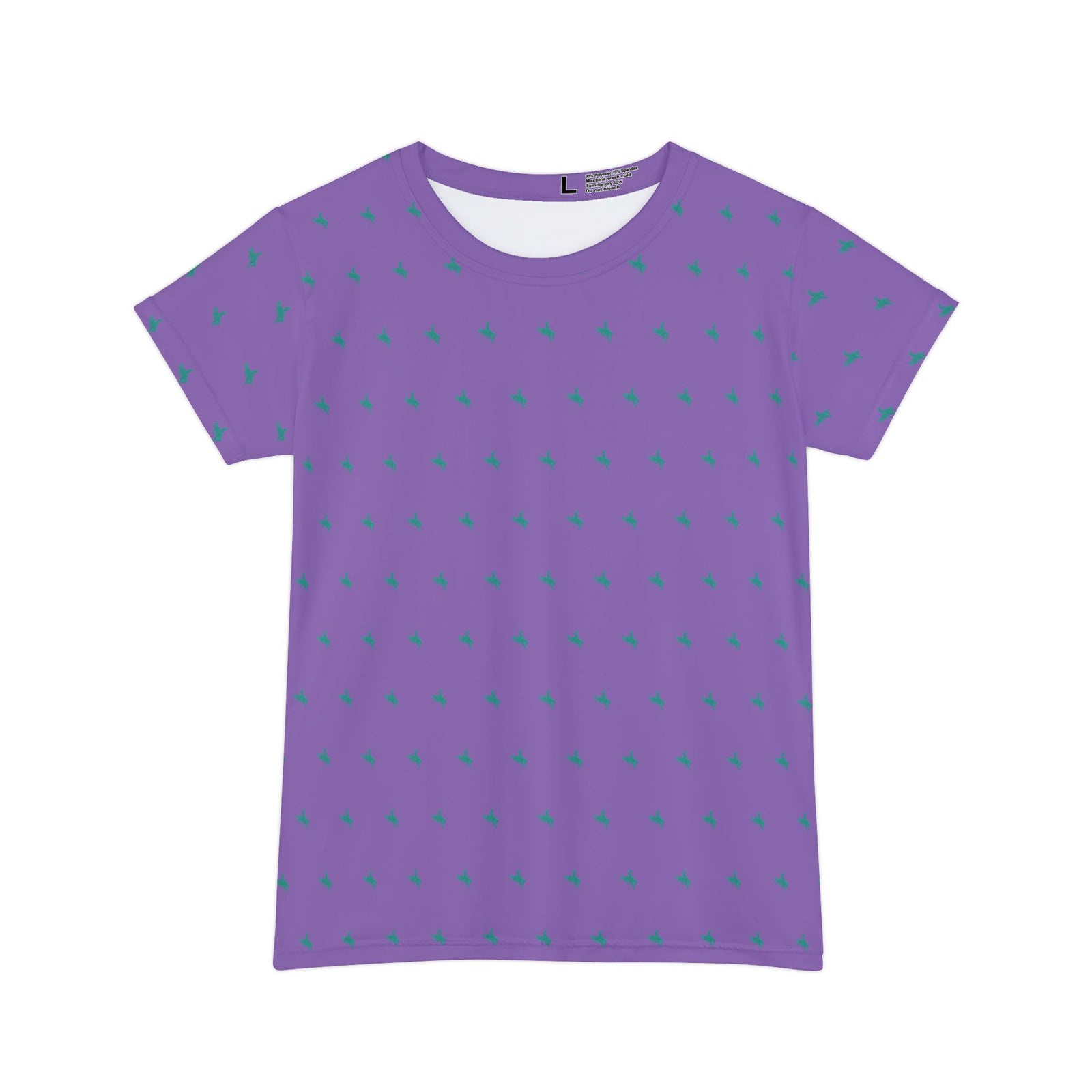 Mini Bronc Tee – Turquoise on Light Purple | Women’s All-Over Western T-Shirt
