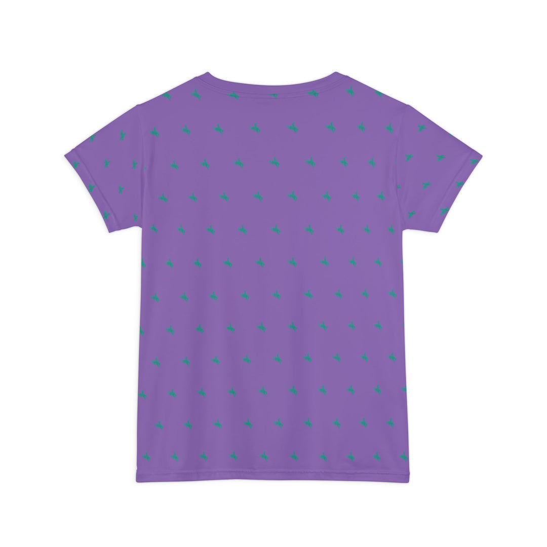Mini Bronc Tee – Turquoise on Light Purple | Women’s All-Over Western T-Shirt