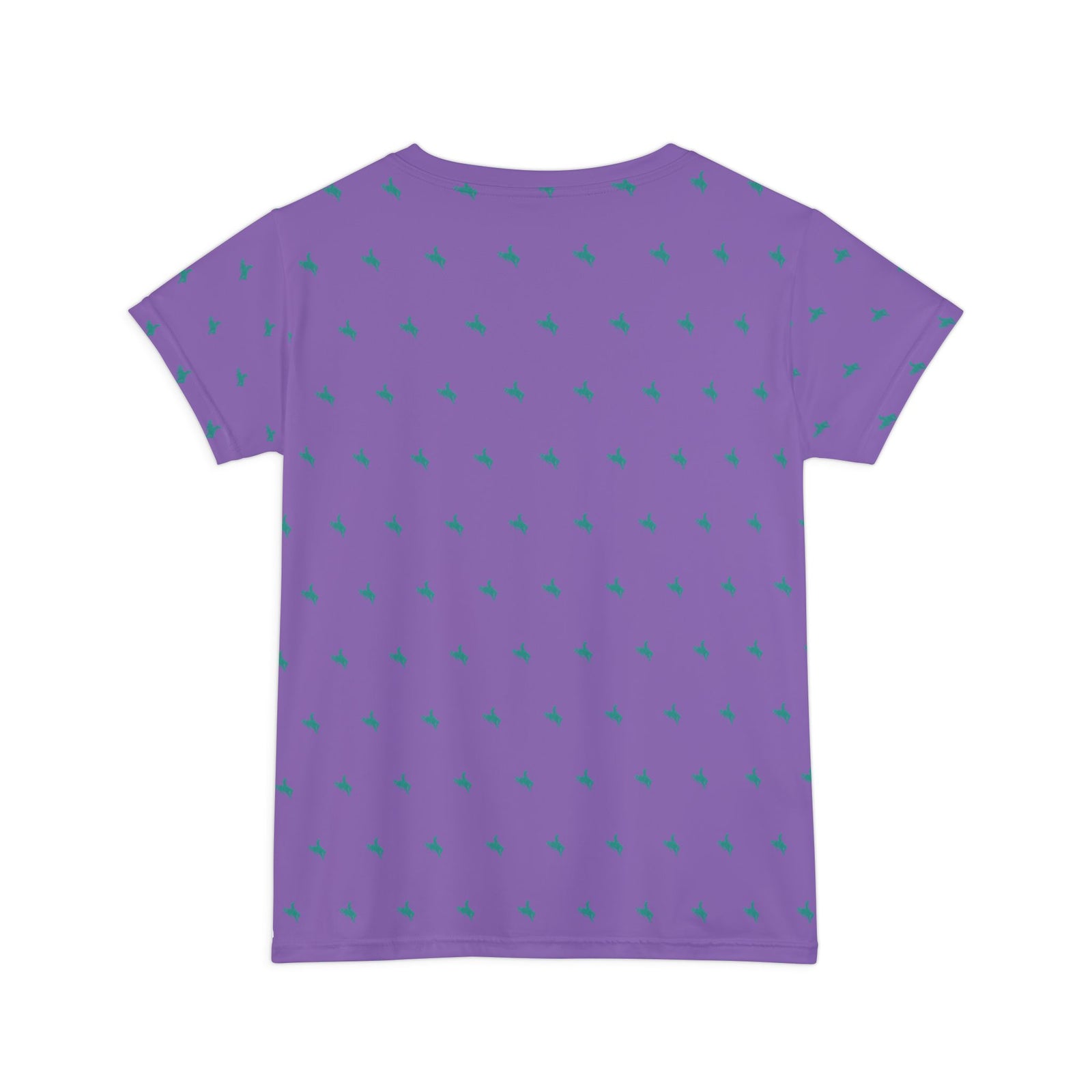Mini Bronc Tee – Turquoise on Light Purple | Women’s All-Over Western T-Shirt